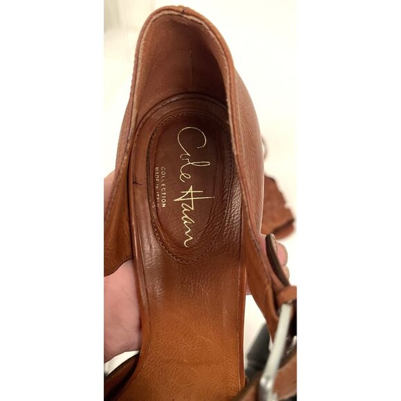 Cole Haan Women's 9.5 Brown Leather Open Toe Strappy Block High Heel Sandals - Picture 8 of 9